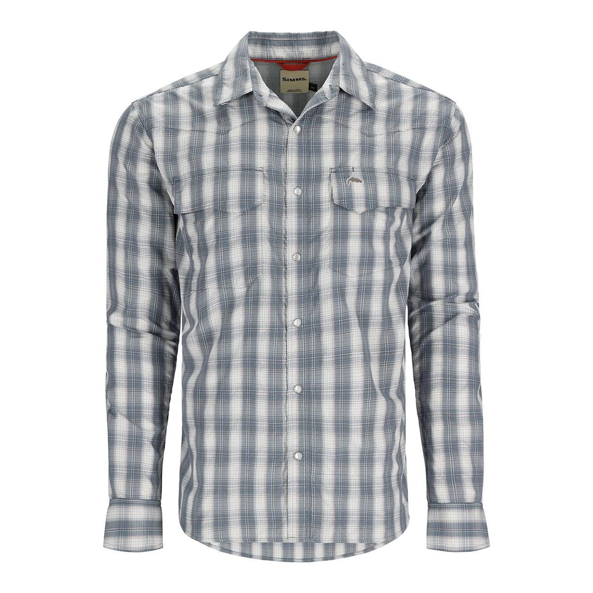 Simms Big Sky Long Sleeve Shirt Men's in Storm and Simms Orange Plaid